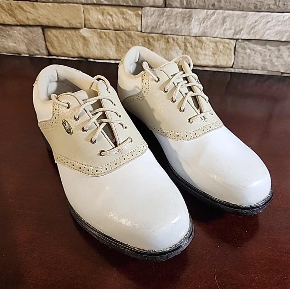 Etonic Golf Shoes Tan & White Saddle Shoe Classic Lace-up Women’s Size 7M